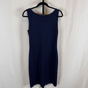 St. John Knit Caviar Navy Sleeveless Sheath Dress Women Size 8